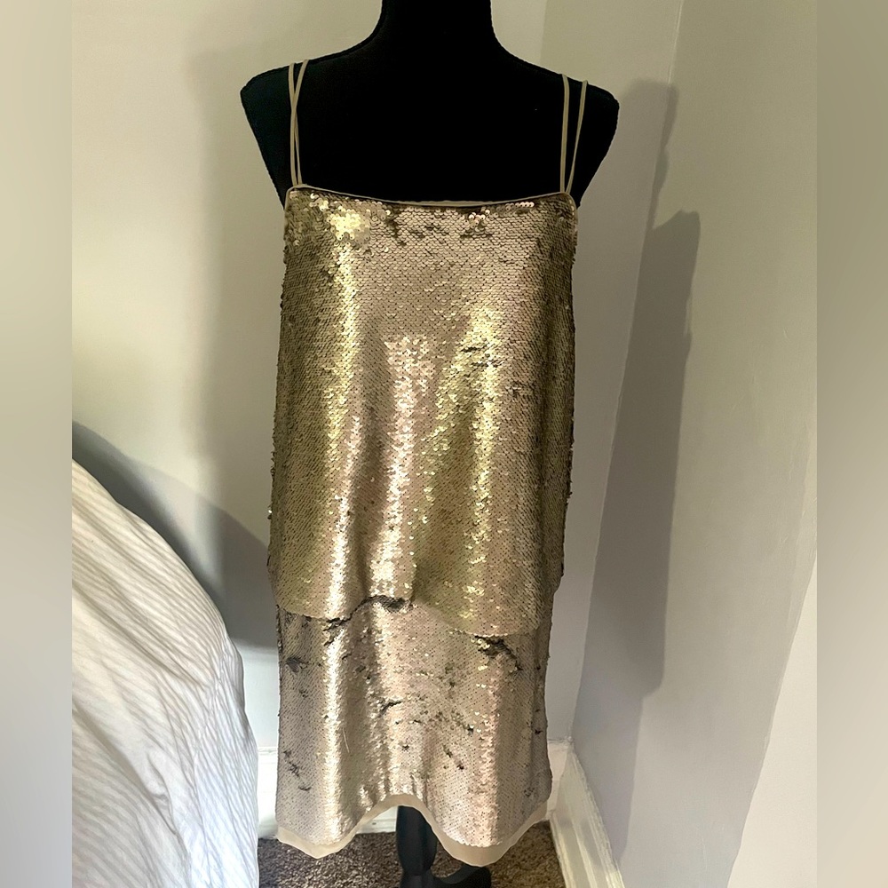 BANANA REPUBLIC Silver Sequin Mini Party Dress Size 6